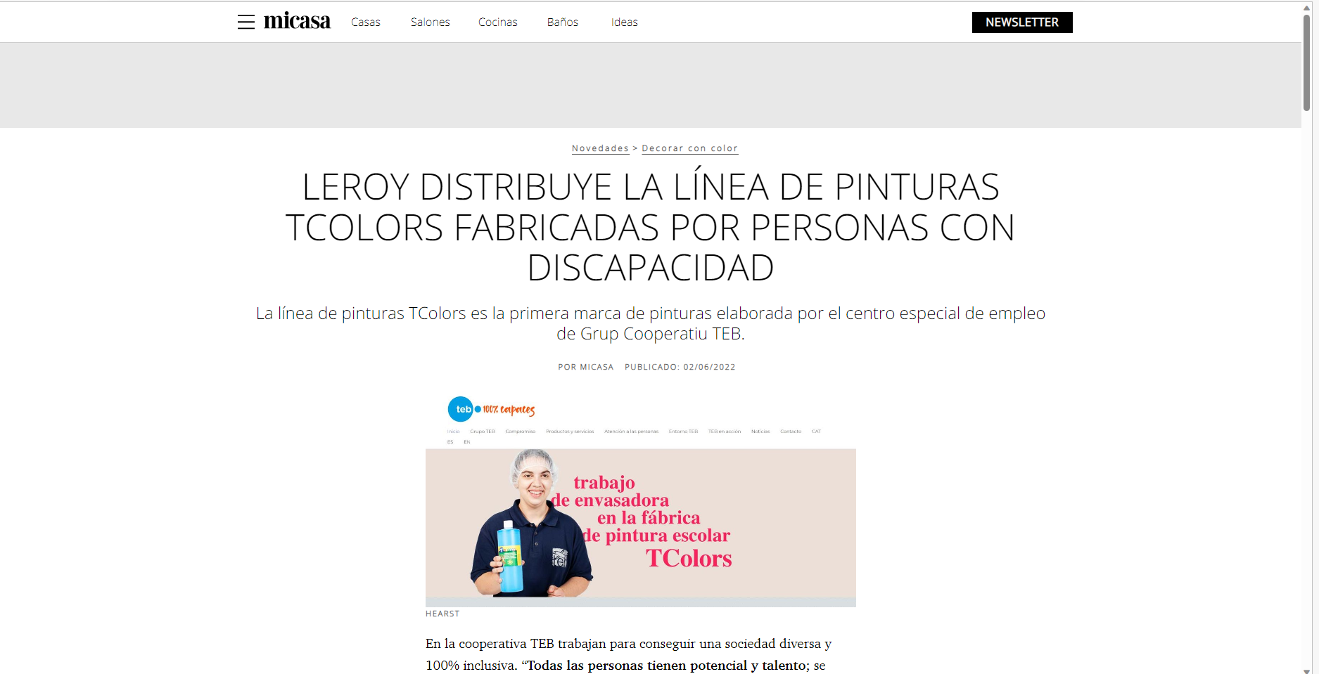 ¡Colores para Todos! Leroy Merlin se Asocia con Nuestra Gama de Pintura Inclusiva, Destacado en la revista MiCasa